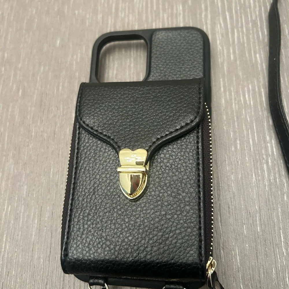 Stylish Black Leather Phone Case with Strap I Phone‎ 12
